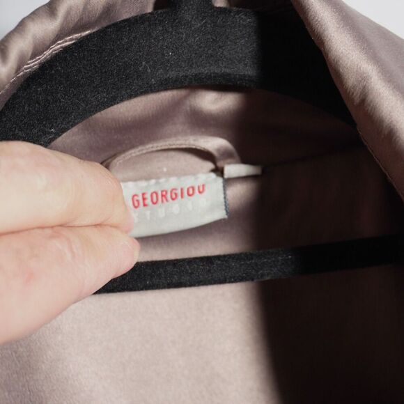 Georgiou Studio Tan Metallic Trench Coat Jacket Womens 8 Y2K Pockets Glam - Picture 4 of 9